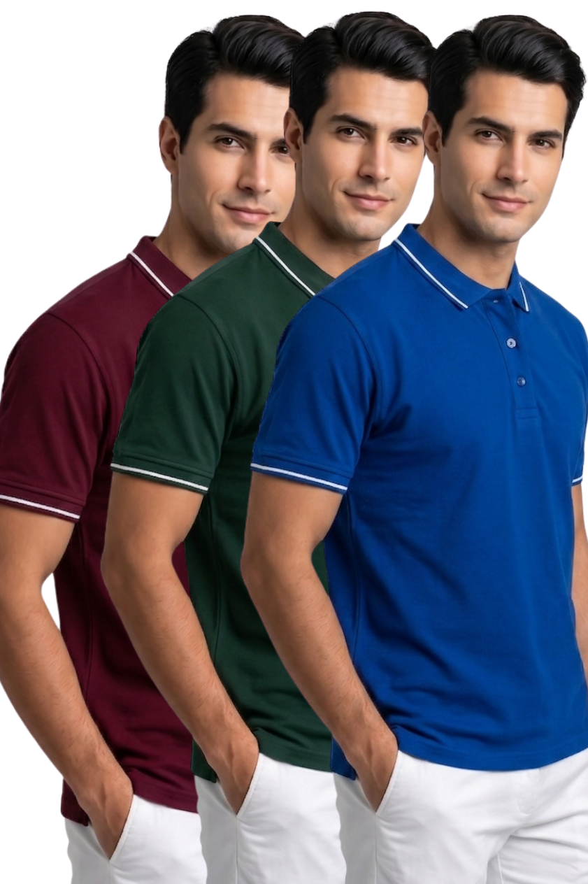 Attire Hub Mens Pure Cotton Multi Pack Polo Polo T-Shirt (Pack of 3)