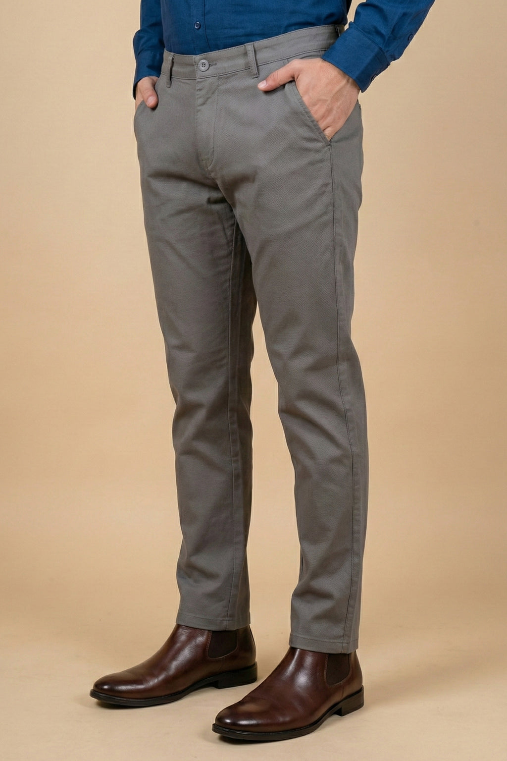 Attire Hub Mens Pure Cotton Grey Solid Chinos