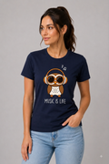 Attire Hub Womens Pure Cotton Navy Blue Owl Printed Round T-Shirt