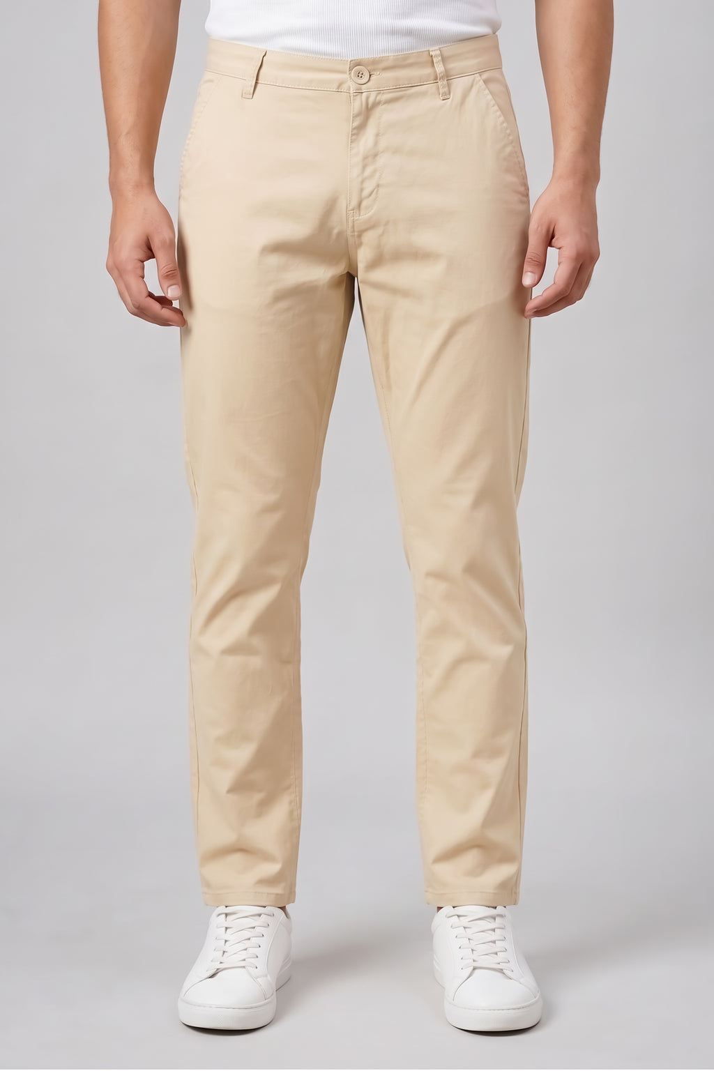 Attire Hub Mens Pure Cotton Khaki Solid Chinos
