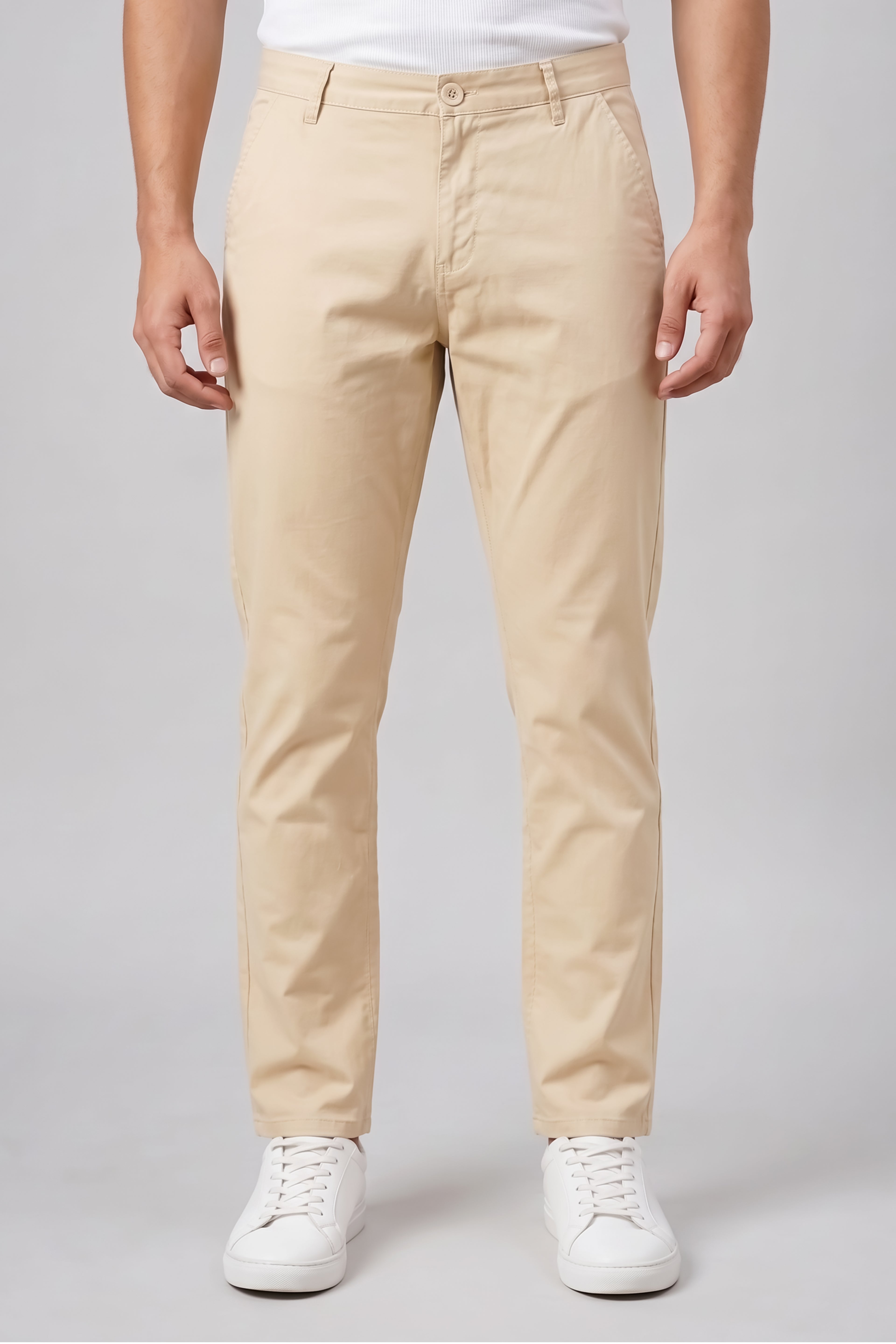 Attire Hub Mens Pure Cotton Khaki Solid Chinos
