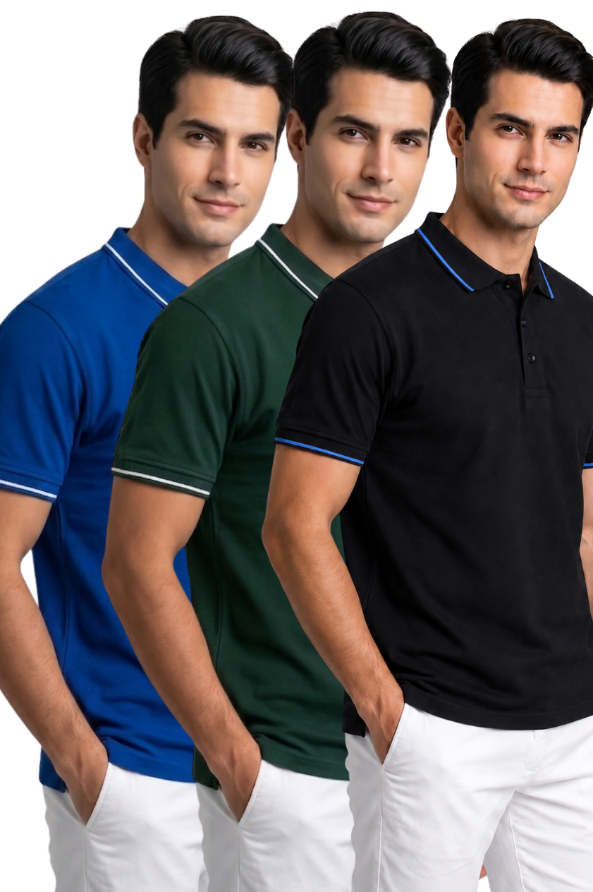 Attire Hub Mens Pure Cotton Multi Pack Polo Polo T-Shirt (Pack of 3)