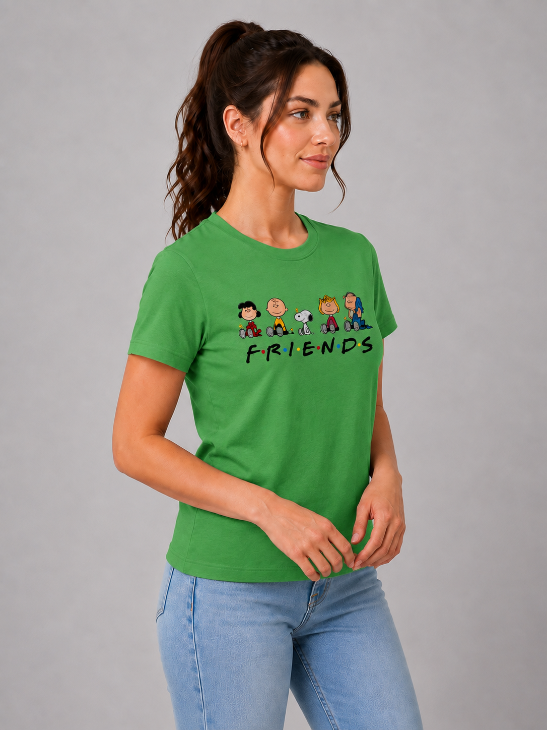Attire Hub Womens Pure Cotton Grass Green Friends Printed Round T-Shirt