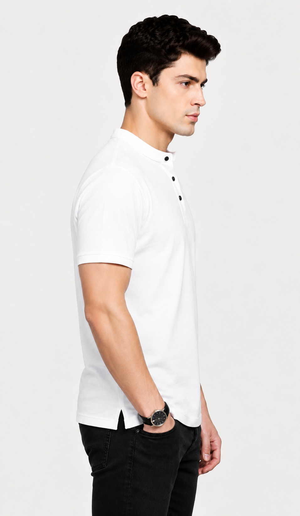 Mens Pure Cotton White Solid Henley T-Shirt