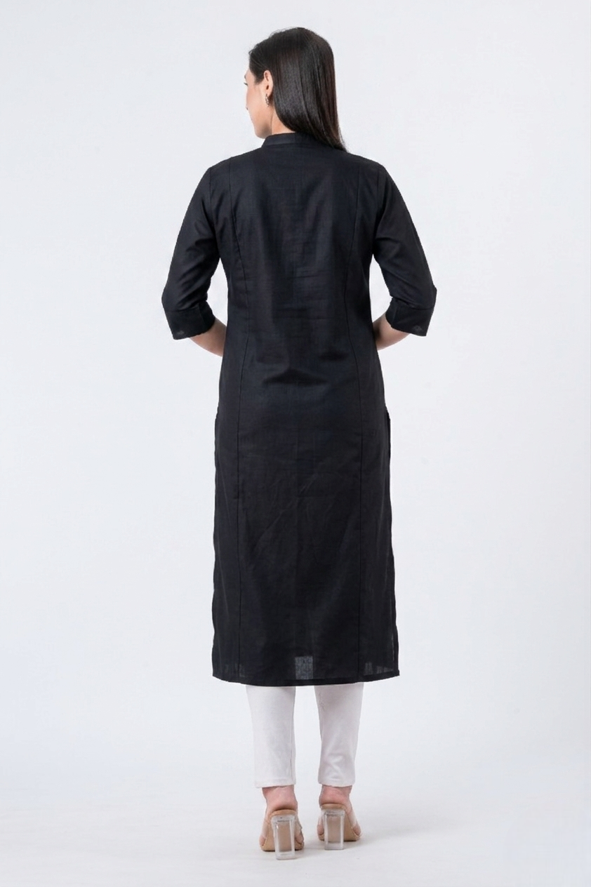 Attire Hub Womens Pure Cotton Black Solid Kurti