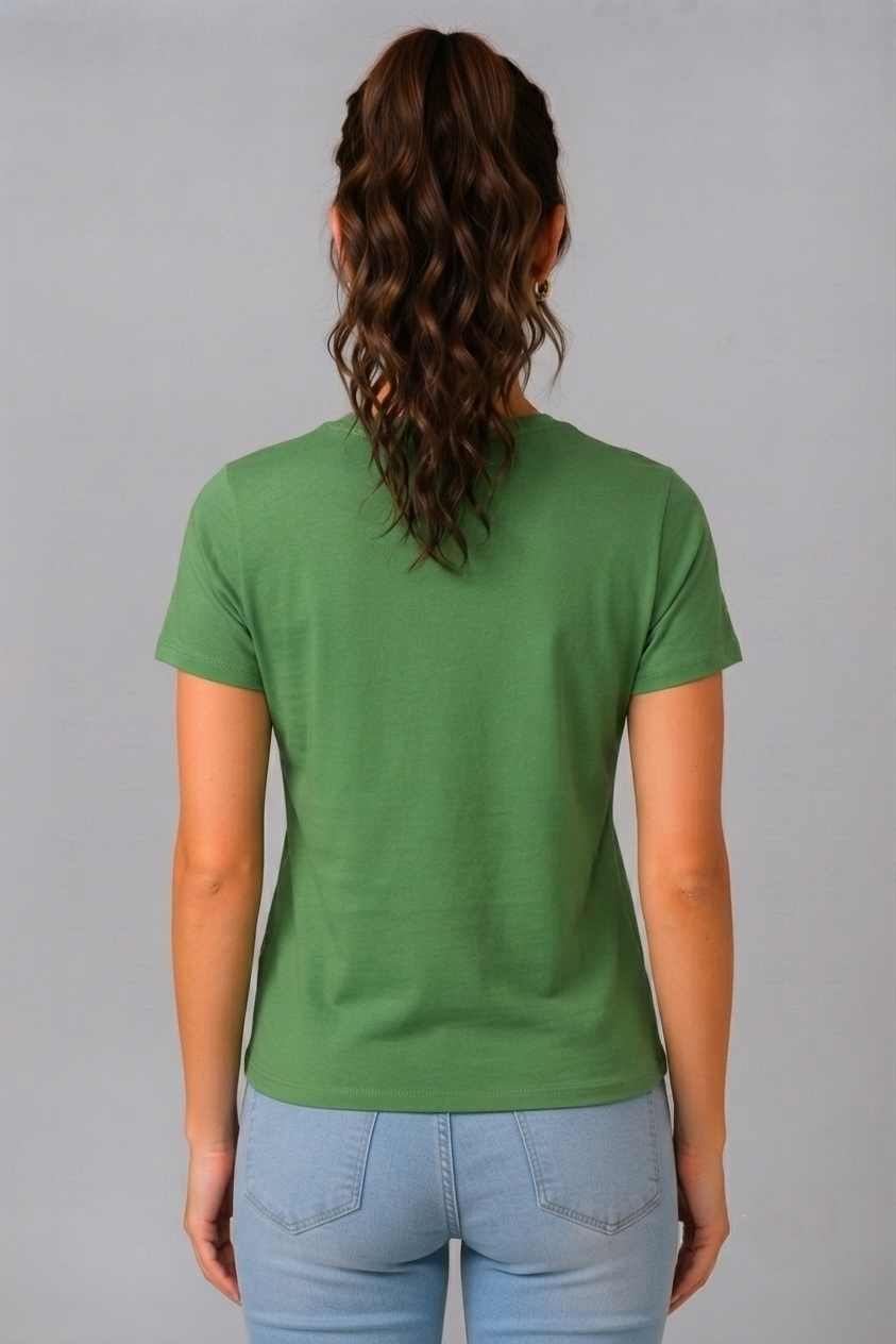 Attire Hub Womens Pure Cotton Grass Green Bloom and Shine Printed Round T-Shirt