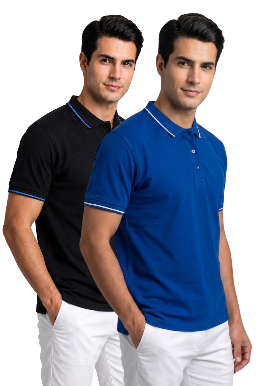 Attire Hub Mens Pure Cotton Multi Pack Polo Polo T-Shirt (Pack of 2)