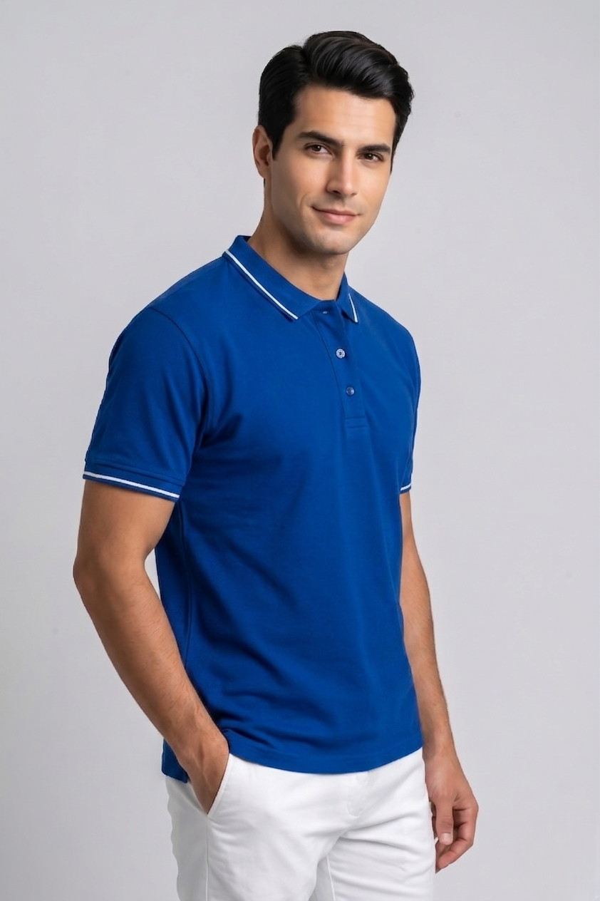 Attire Hub Mens Solid Cotton Polo Neck T-Shirt