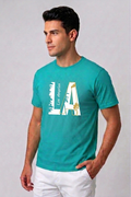 Attire Hub Mens Pure Cotton Teal Los Angeles Printed Round T-Shirt