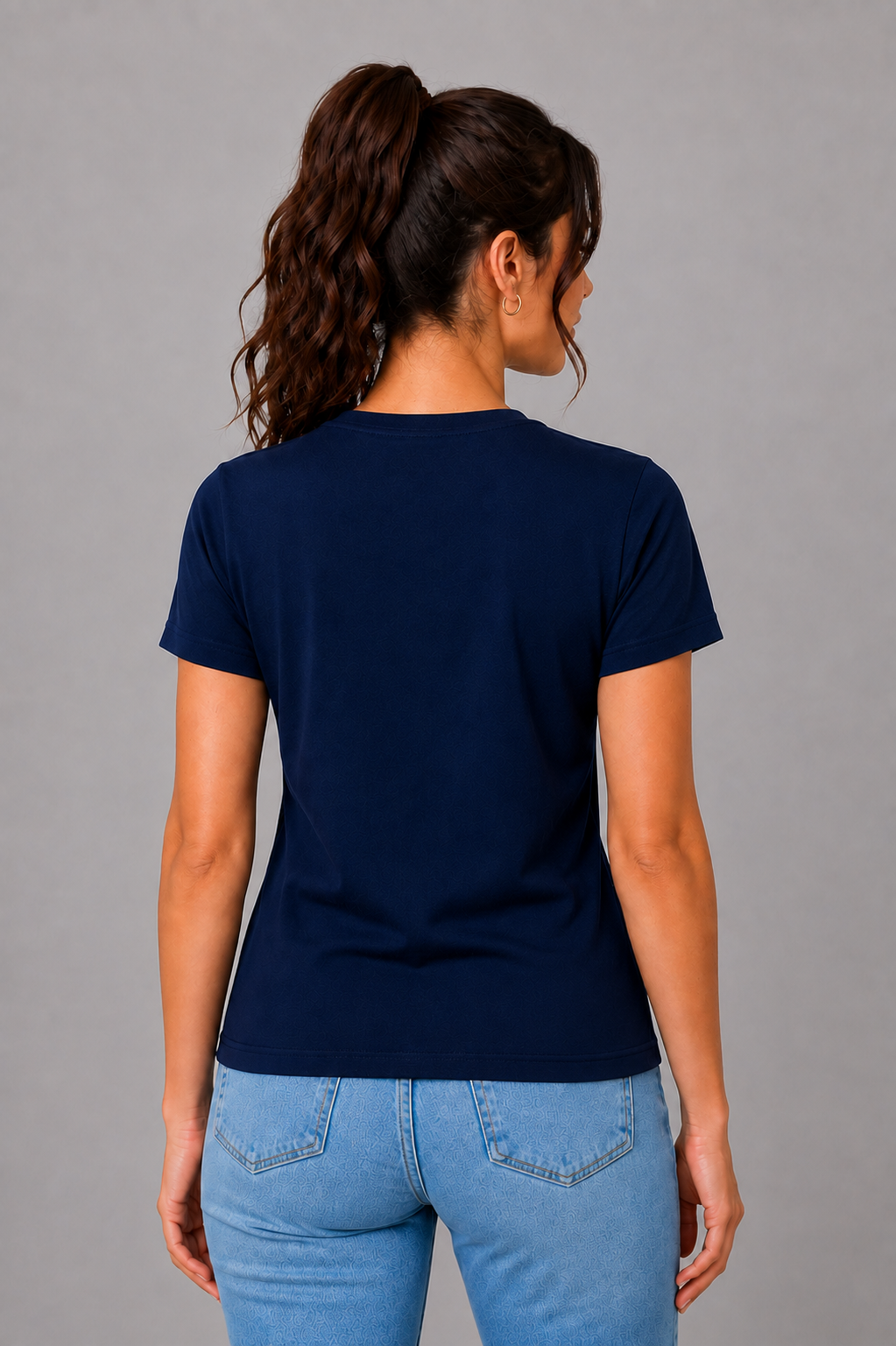 Attire Hub Womens Pure Cotton Navy Blue Miss Daisy Printed Round T-Shirt