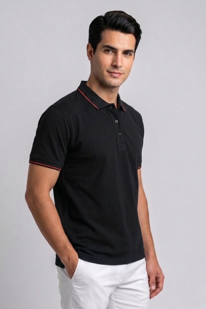 Attire Hub Mens Solid Cotton Polo Neck T-Shirt