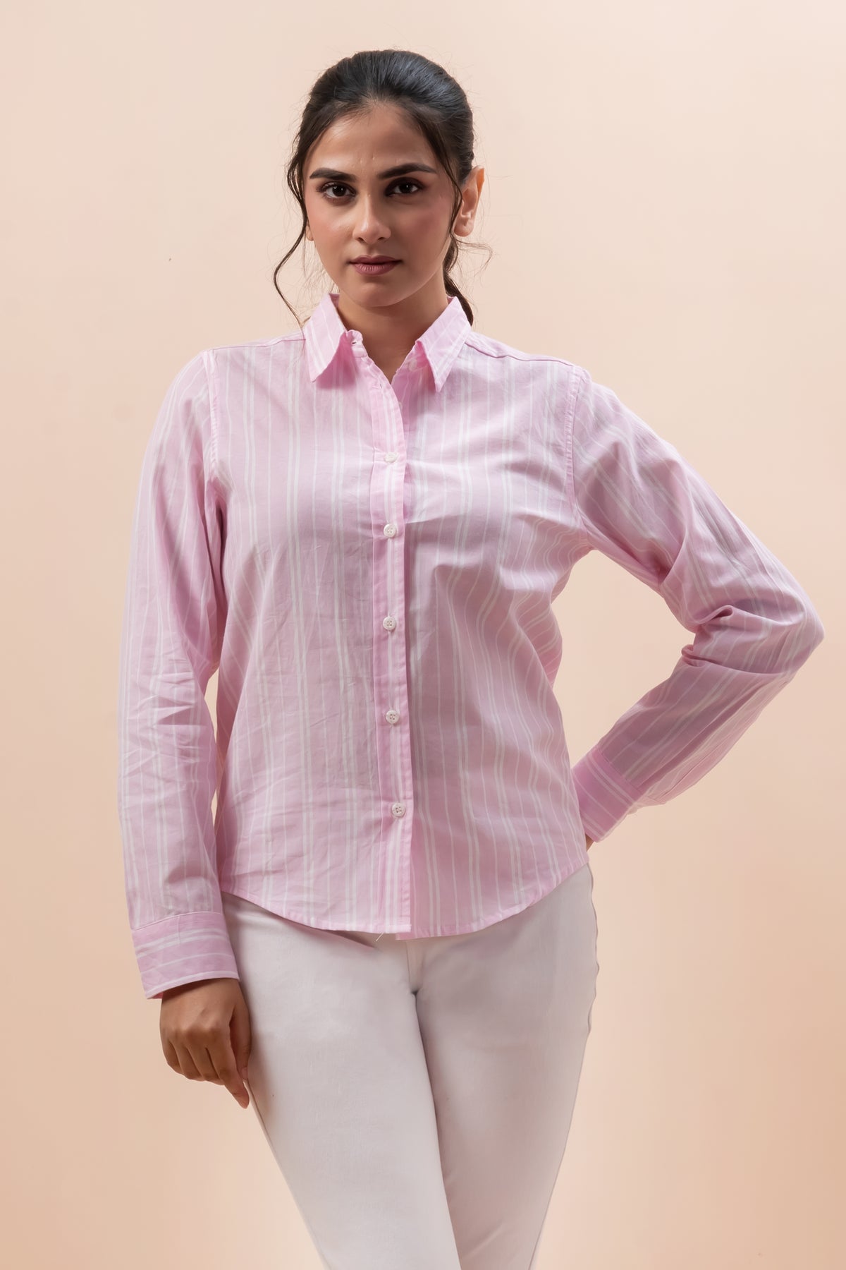 Attire Hub Womens Pure Cotton Pink Striped Shirt