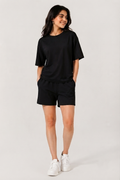 Attire Hub Womens Pure Cotton Black Solid Co-ords Set