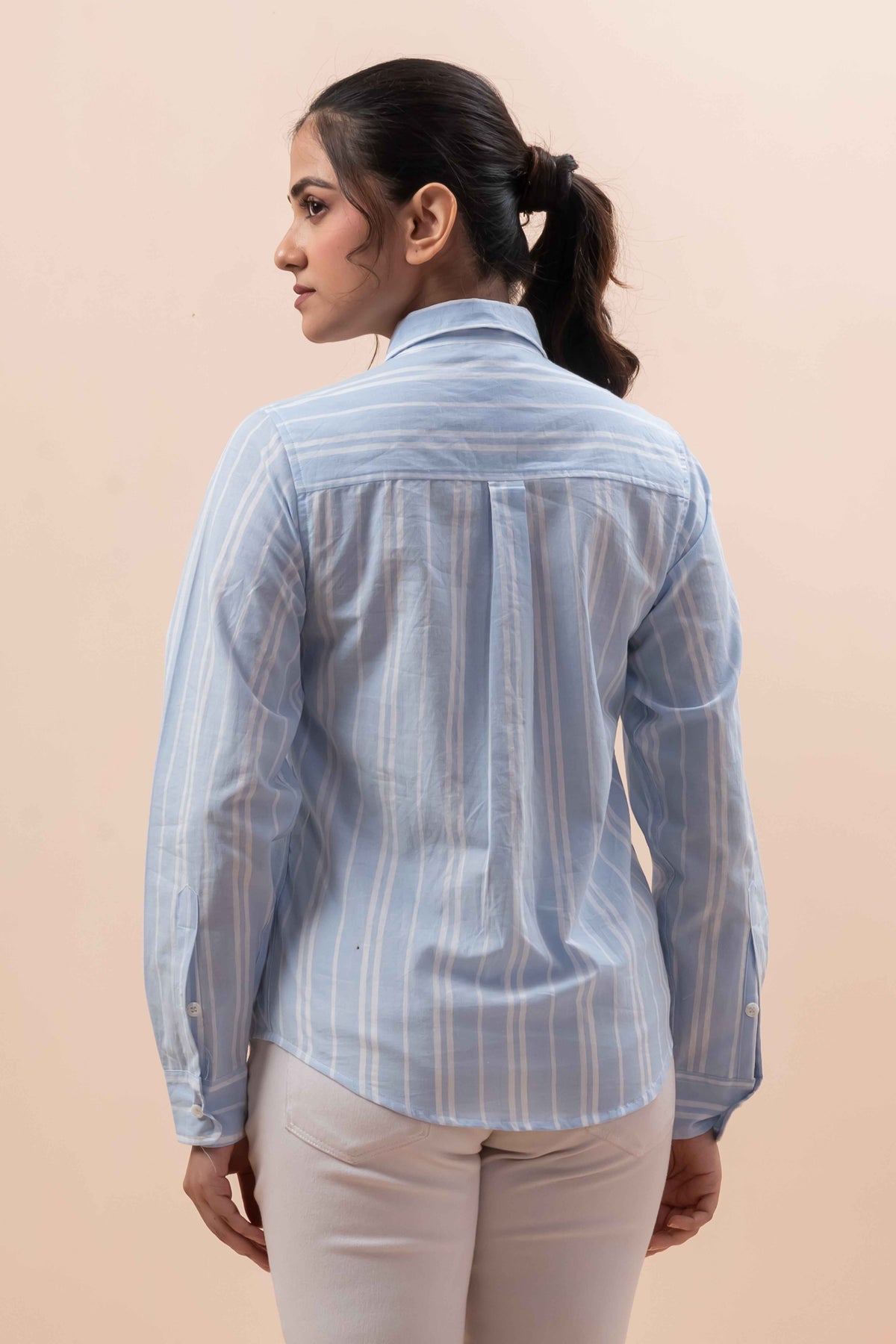 Attire Hub Womens Pure Cotton Light Blue Striped Shirt
