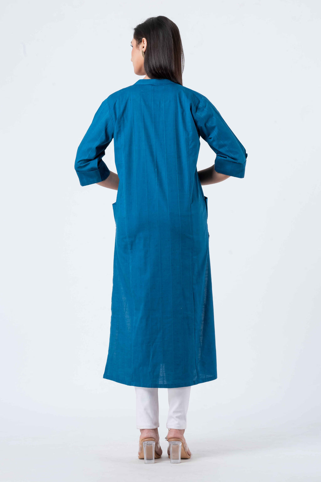 Attire Hub Womens Pure Cotton Blue Solid Kurti