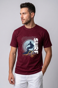 Attire Hub Mens Pure Cotton Maroon Surf Printed Round T-Shirt
