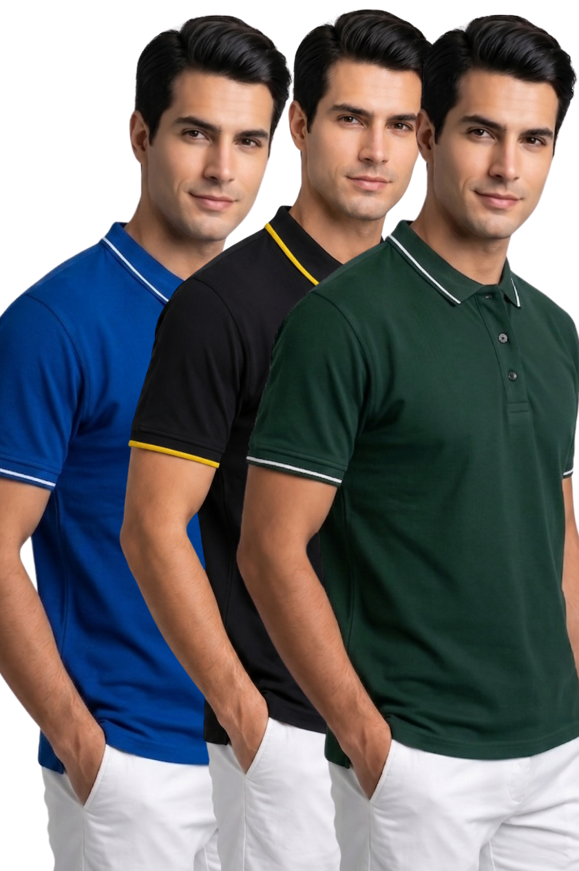 Attire Hub Mens Pure Cotton Multi Pack Polo Polo T-Shirt (Pack of 3)