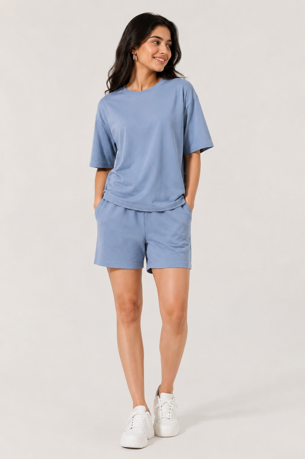 Attire Hub Womens Pure Cotton Air Blue Solid Co-ords Set