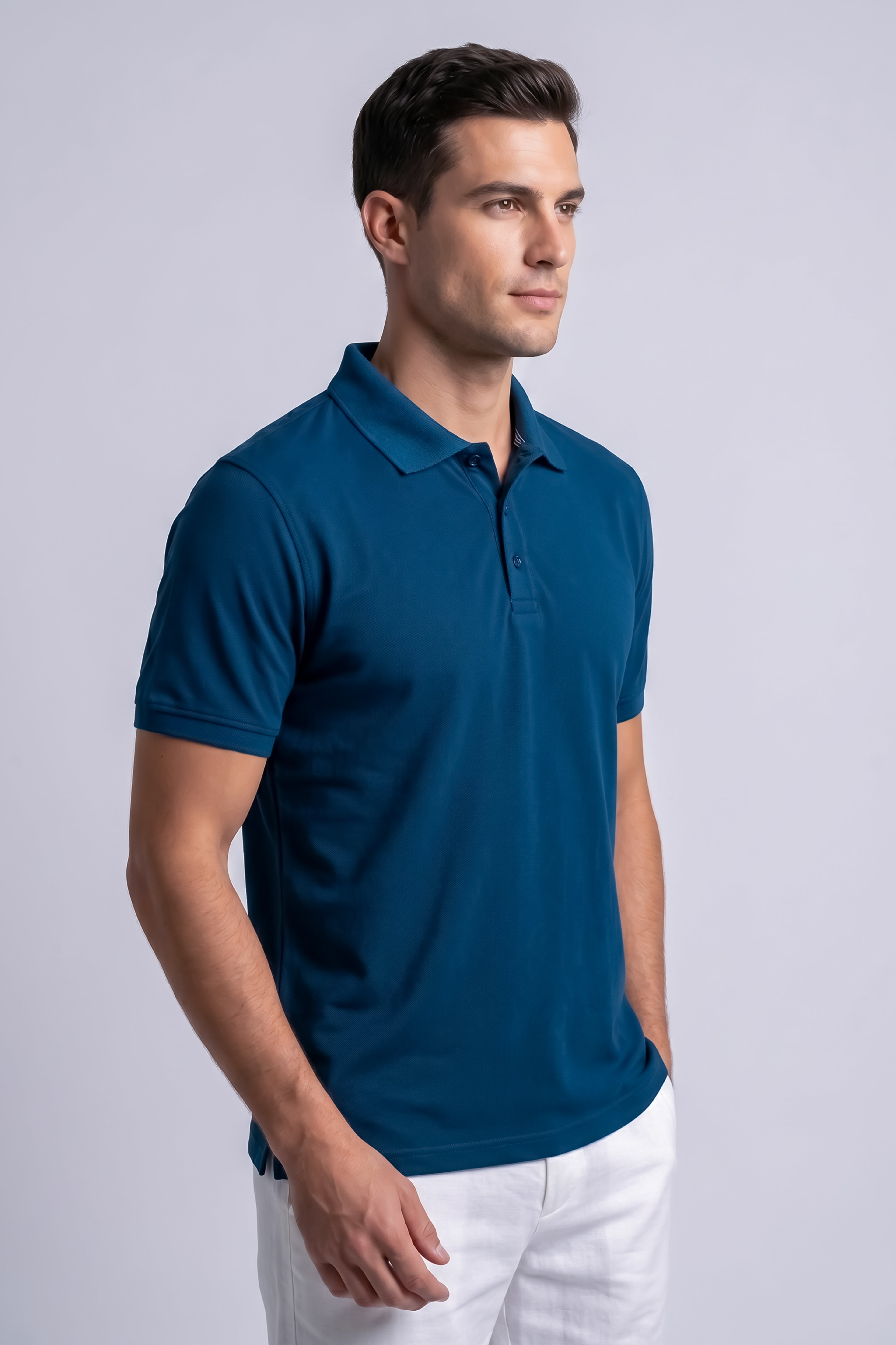 Attire Hub Mens Pure Cotton Blue Solid Polo T-Shirt