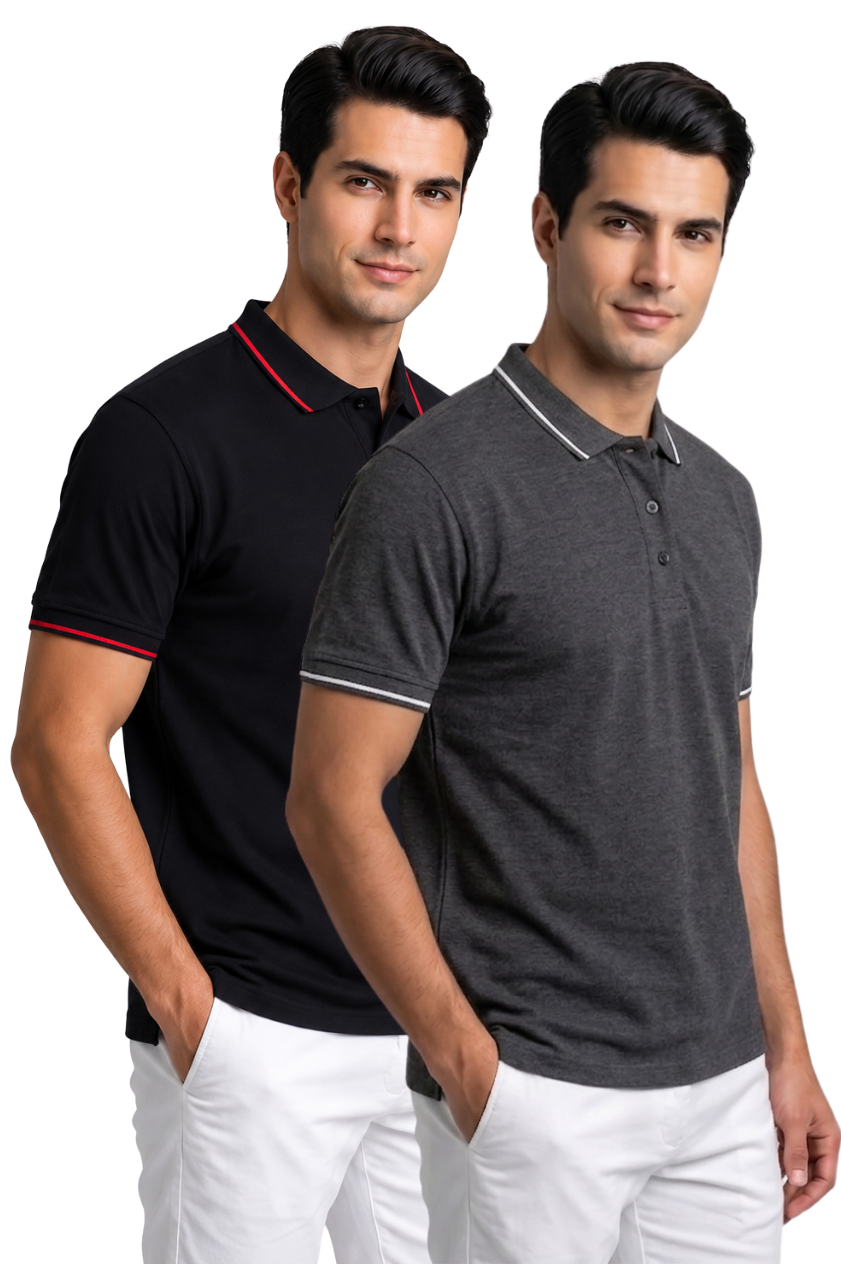 Attire Hub Mens Pure Cotton Multi Pack Polo Polo T-Shirt (Pack of 2)