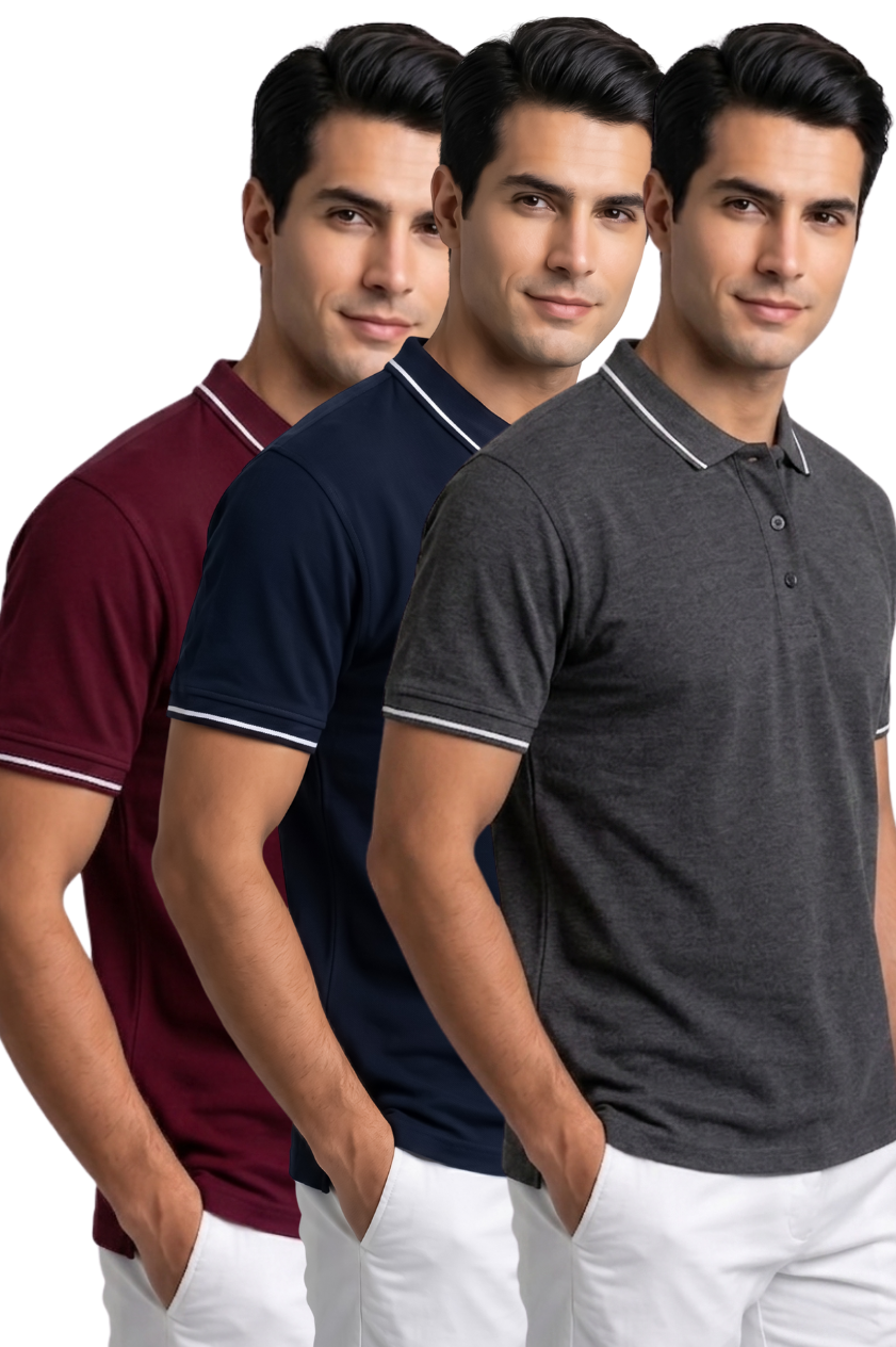 Attire Hub Mens Pure Cotton Multi Pack Polo Polo T-Shirt (Pack of 3)