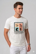 Attire Hub Mens Pure Cotton White Long California Printed Round T-Shirt