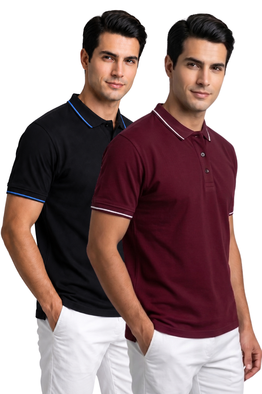Attire Hub Mens Pure Cotton Multi Pack Polo Polo T-Shirt (Pack of 2)