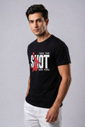 Attire Hub Mens Pure Cotton Black Take The Shot Printed Round T-Shirt