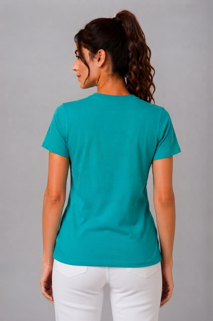 Attire Hub Womens Pure Cotton Teal Bloom and Shine Printed Round T-Shirt