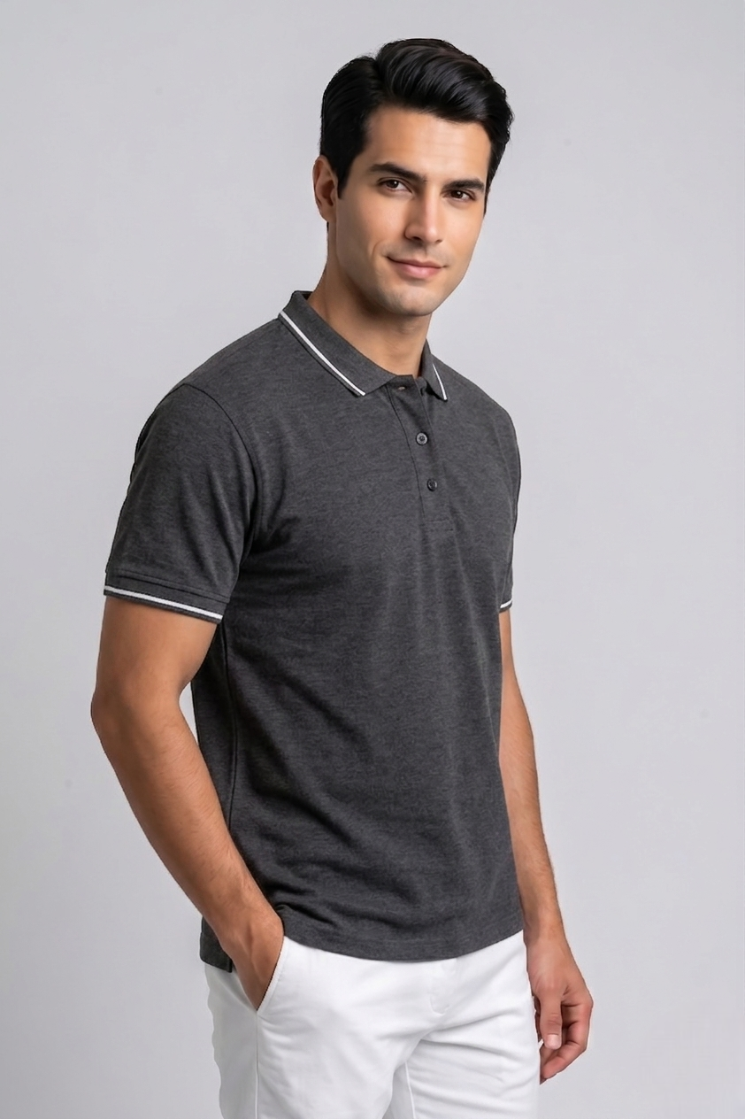Attire Hub Mens Solid Cotton Polo Neck T-Shirt