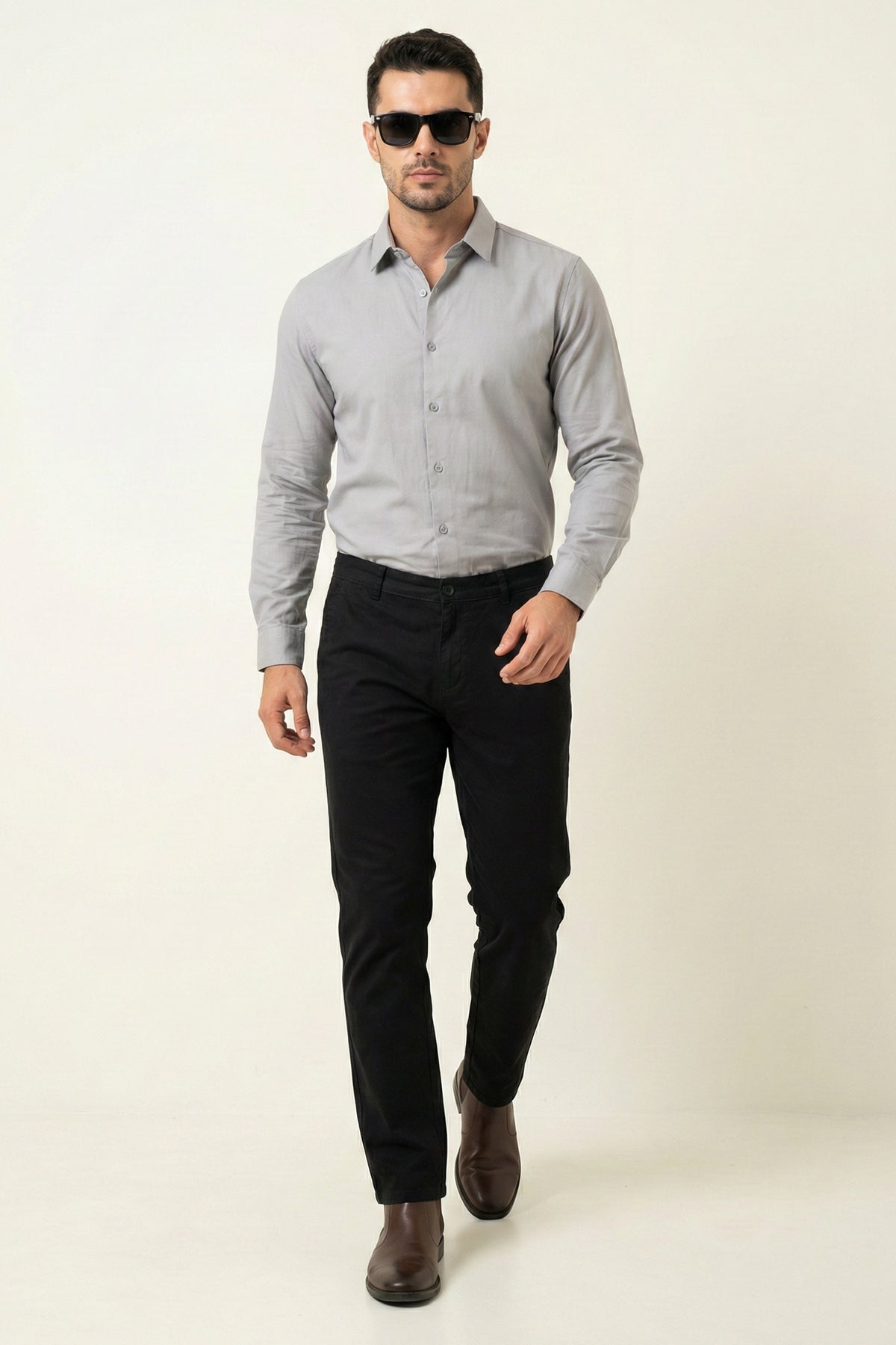 Attire Hub Mens Pure Cotton Black Solid Chinos