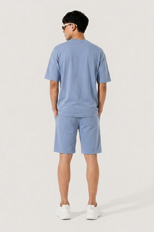 Attire Hub Mens Pure Cotton Air Blue Solid Co-ords Set