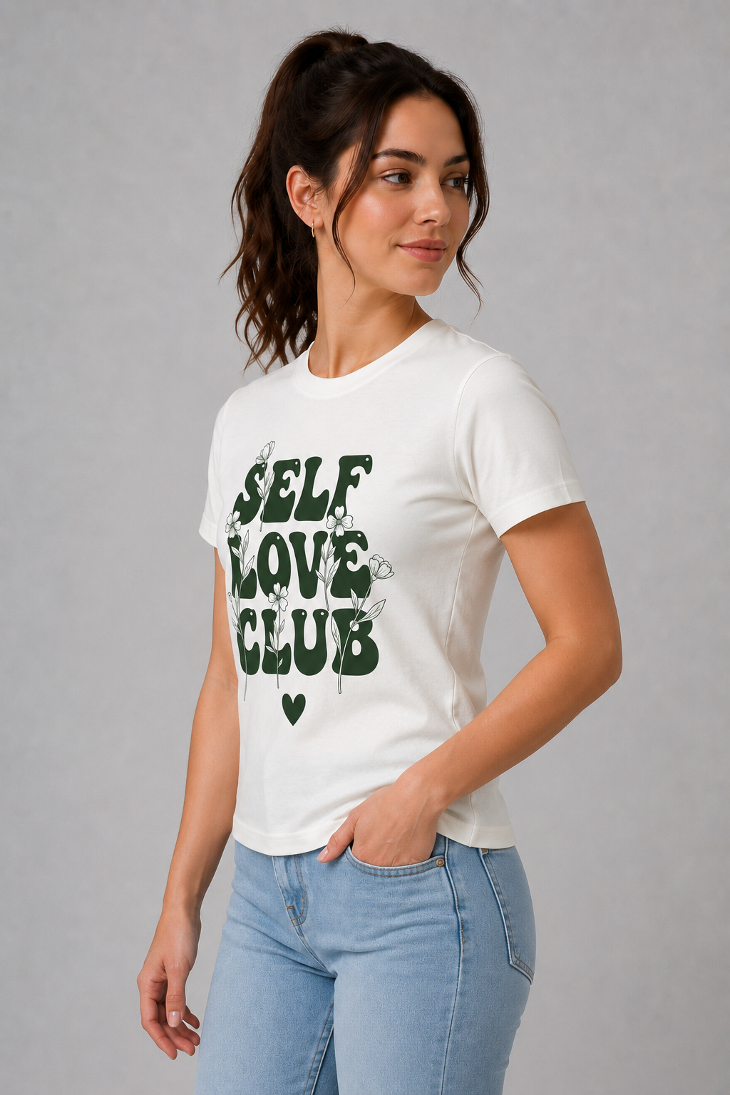 Attire Hub Womens Pure Cotton White Self Love Printed Round T-Shirt