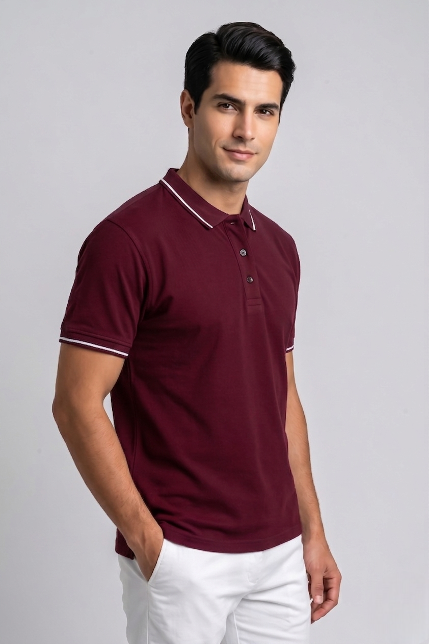 Attire Hub Mens Solid Cotton Polo Neck T-Shirt