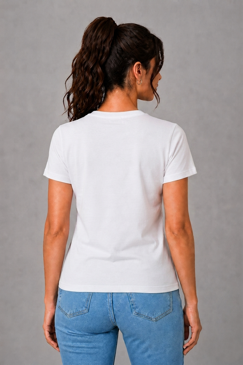 Attire Hub Womens Pure Cotton White Heart Printed Round T-Shirt