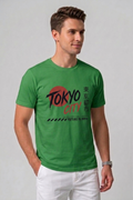 Attire Hub Mens Pure Cotton Grass Green Tokyo City Printed Round T-Shirt