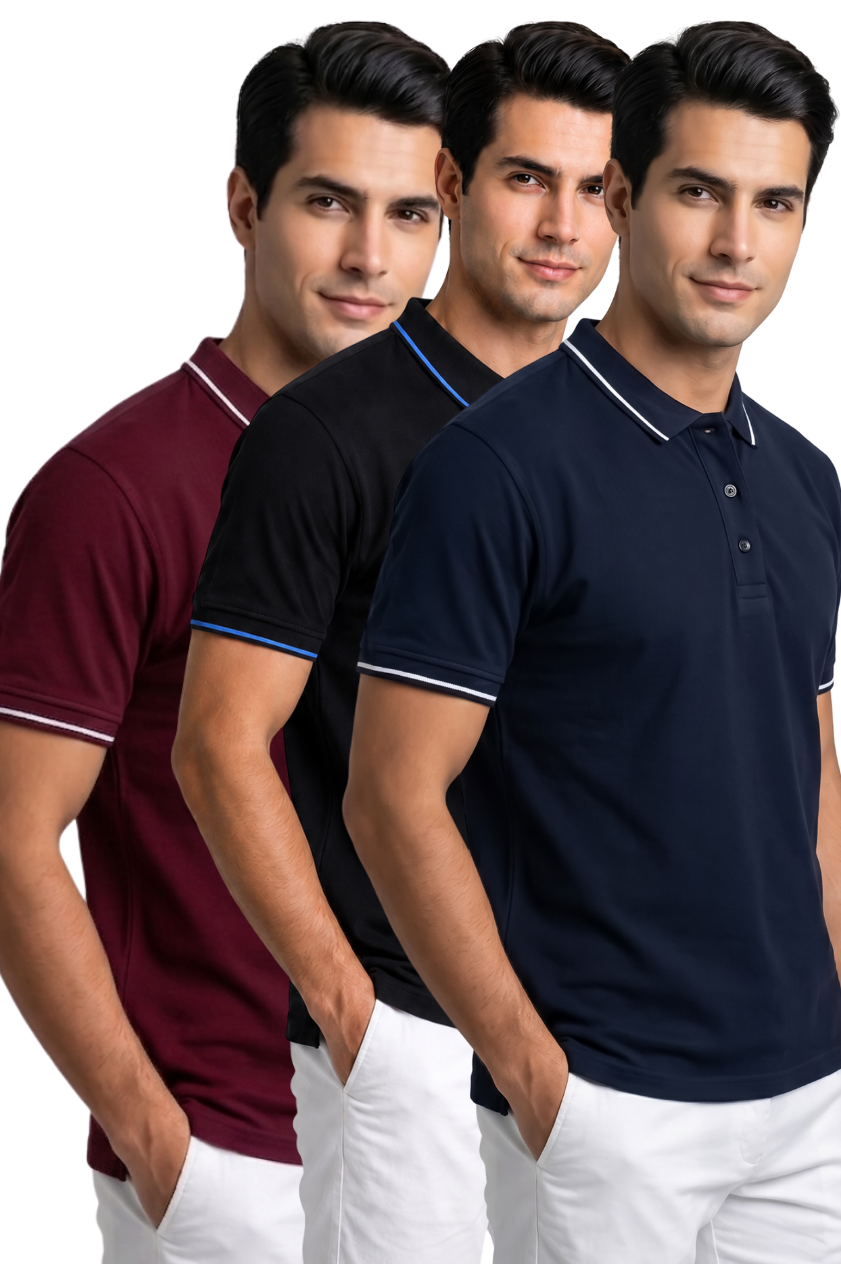 Attire Hub Mens Pure Cotton Multi Pack Polo Polo T-Shirt (Pack of 3)