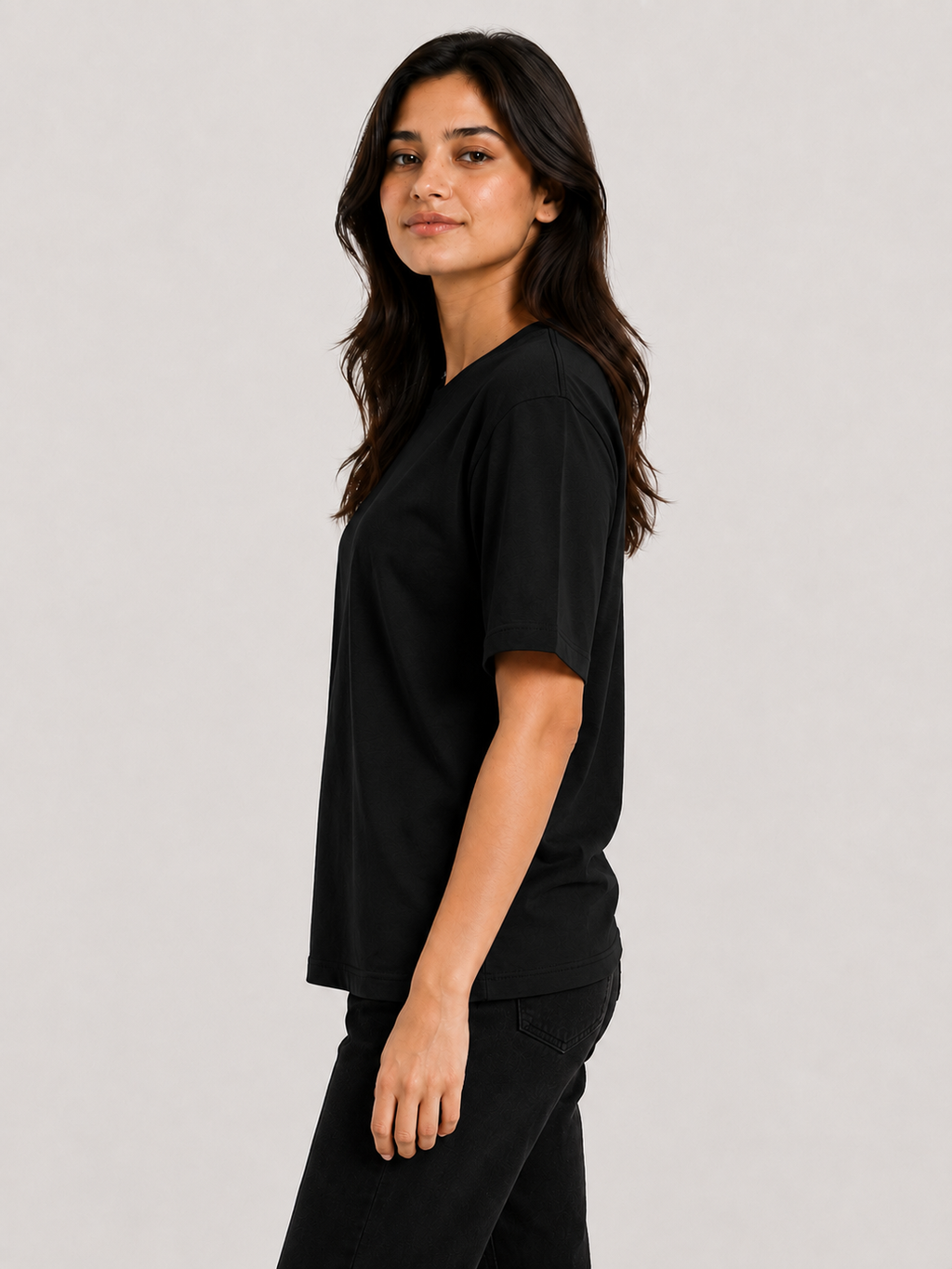 Attire Hub Womens Pure Cotton Black Solid Round Oversized T-Shirt