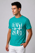 Attire Hub Mens Pure Cotton Teal Outside Printed Round T-Shirt