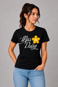 Attire Hub Womens Pure Cotton Black Miss Daisy Printed Round T-Shirt
