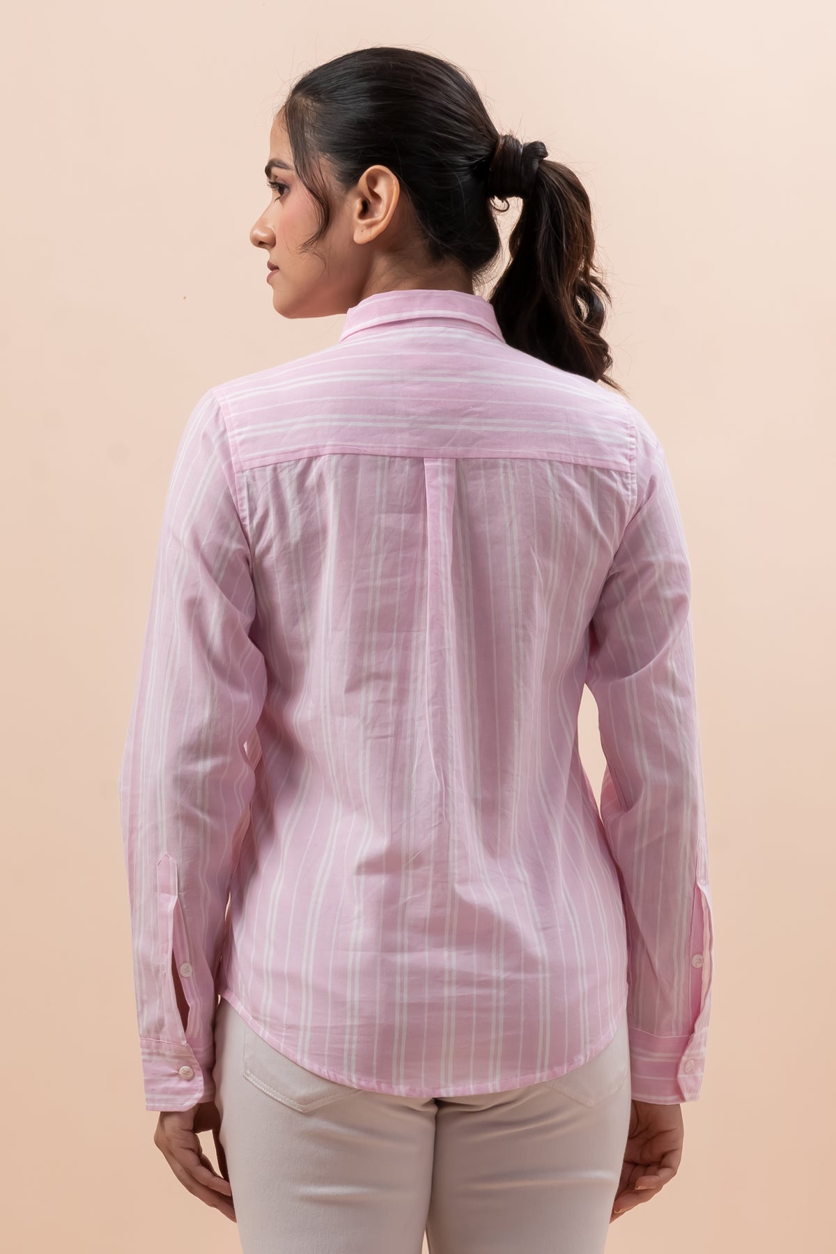 Attire Hub Womens Pure Cotton Pink Striped Shirt