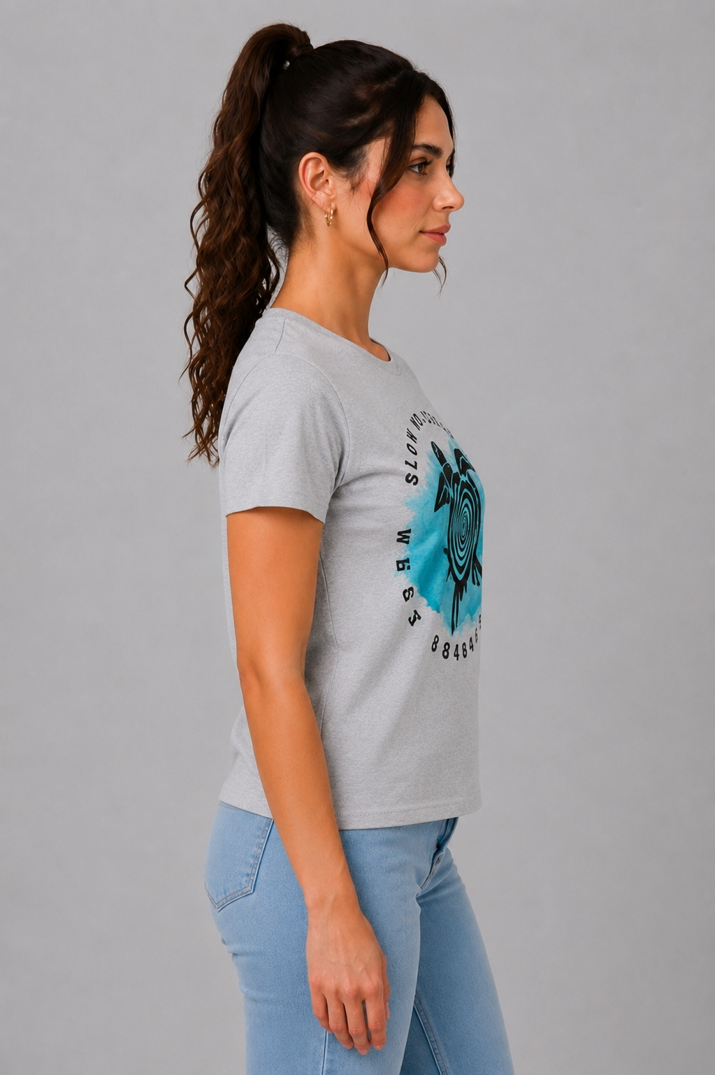 Attire Hub Womens Pure Cotton Grey Turtle Printed Round T-Shirt