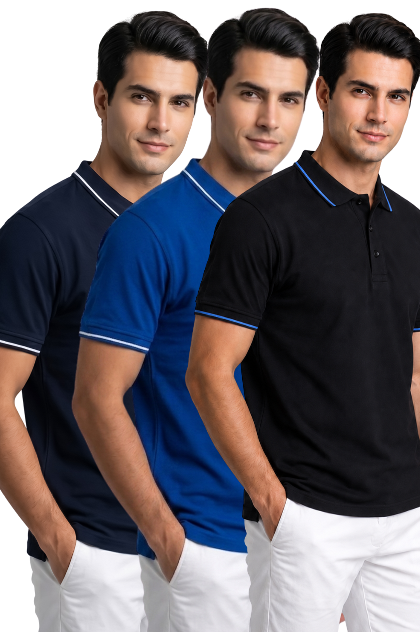 Attire Hub Mens Pure Cotton Multi Pack Polo Polo T-Shirt (Pack of 3)
