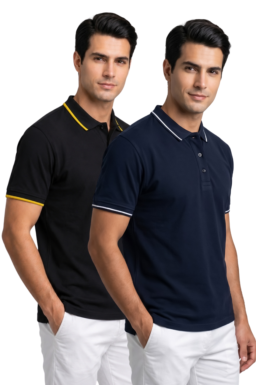 Attire Hub Mens Pure Cotton Multi Pack Polo Polo T-Shirt (Pack of 2)