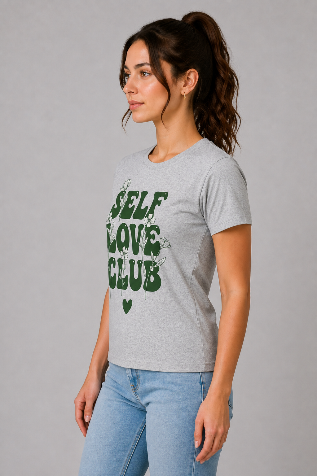 Attire Hub Womens Pure Cotton Grey Self Love Printed Round T-Shirt