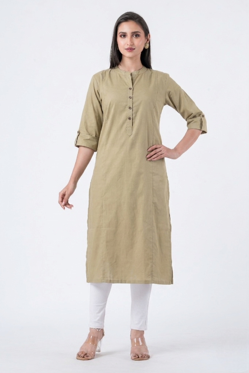 Attire Hub Womens Pure Cotton Taupe Solid Kurti