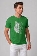 Attire Hub Mens Pure Cotton Grass Green Geomatric Wolf Printed Round T-Shirt