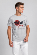 Attire Hub Mens Pure Cotton Grey Tokyo City Printed Round T-Shirt