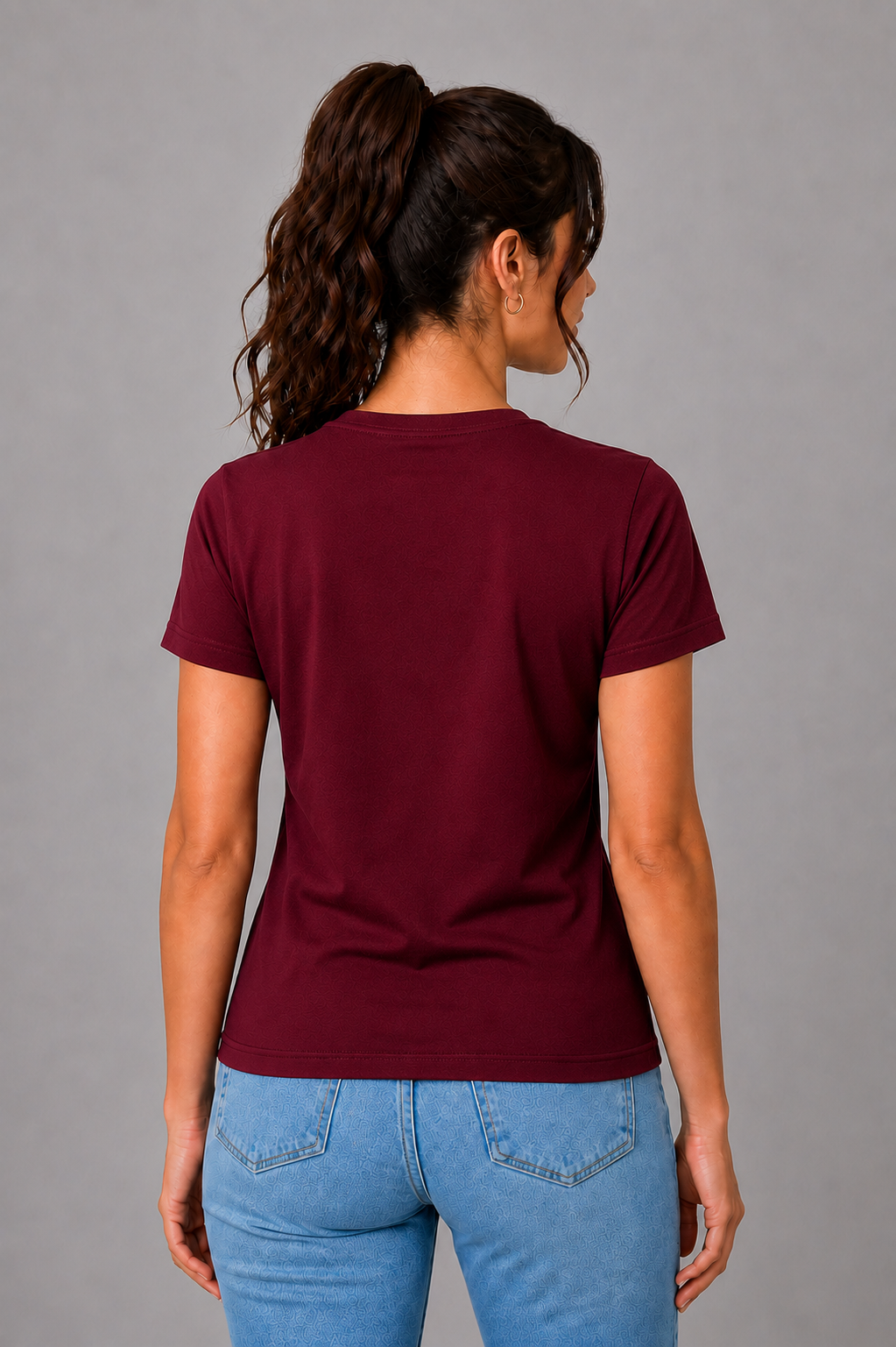 Attire Hub Womens Pure Cotton Maroon Miss Daisy Printed Round T-Shirt