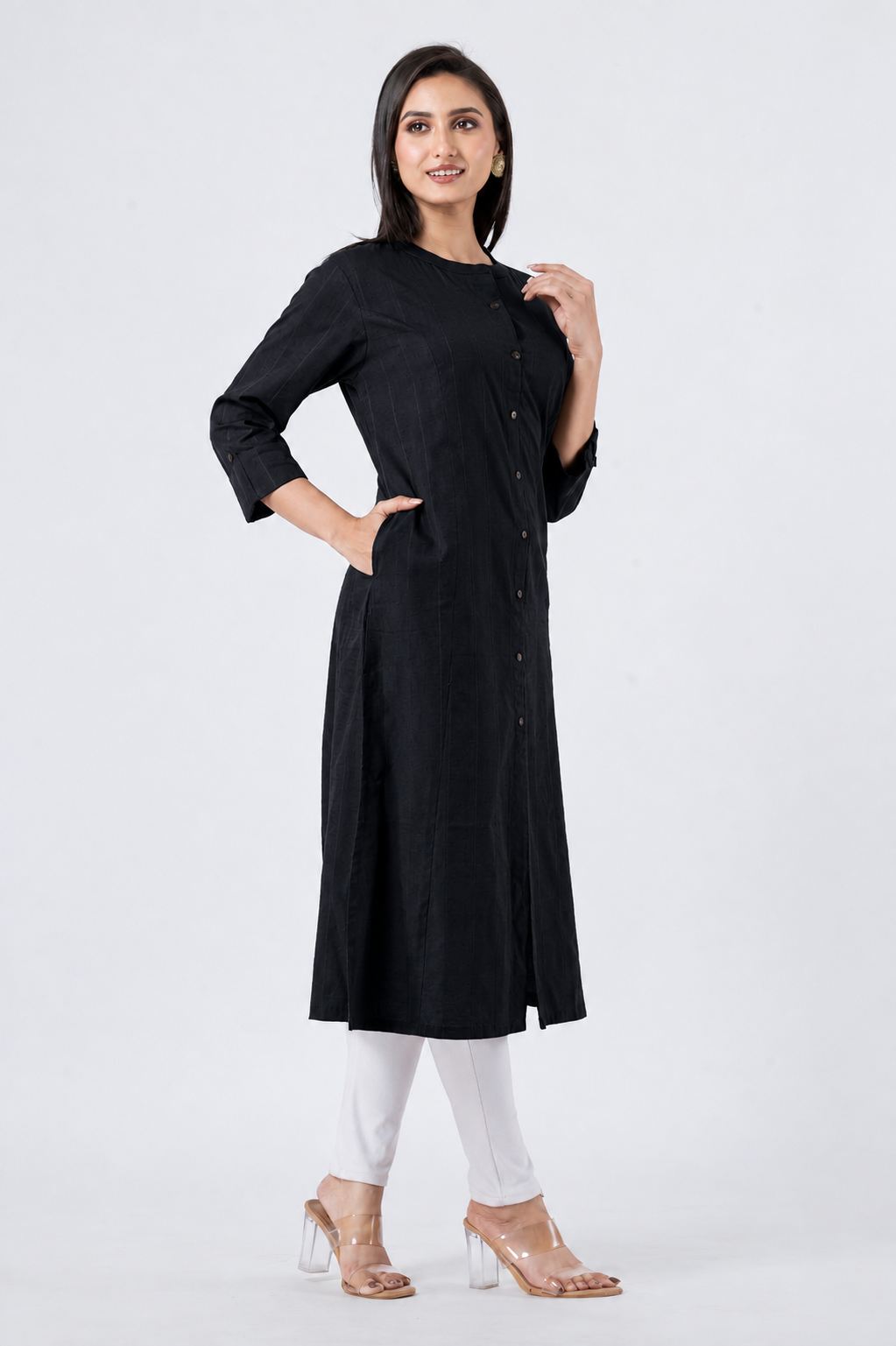 Attire Hub Womens Pure Cotton Black Solid Kurti